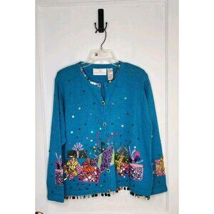 Jane’s Closet Size XL Christmas Present Sweater Cardigan Sequins Bling Festive